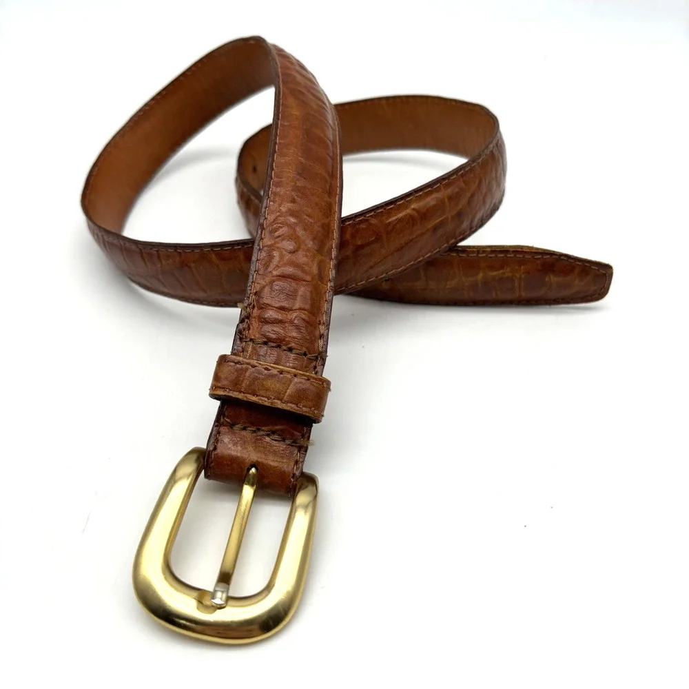 Vintage 90s OMEGA 4293 Tan Croc Embossed Genuine Leather Belt L 28-32
